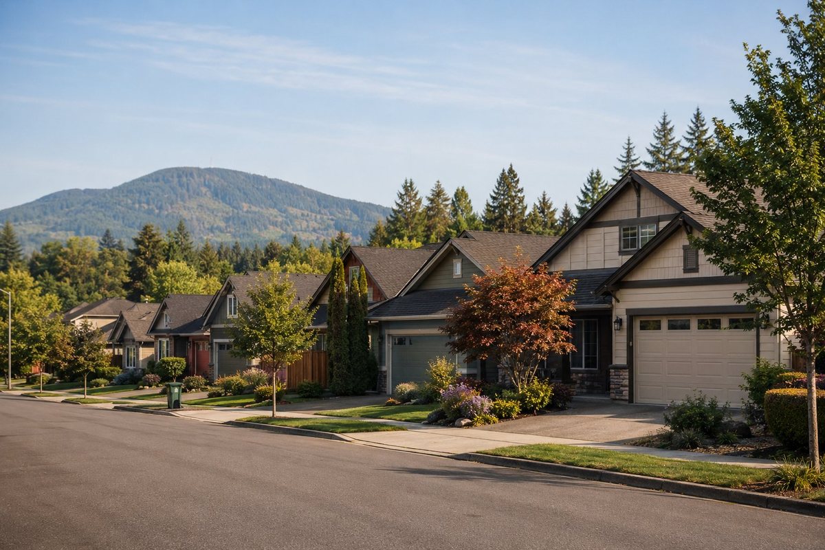 Tree-lined residential street in Beaverton, Oregon